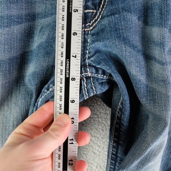 Rock Revival Jeans Mens 31x32  Straight Blue Stone Wash Whiskers Rhinestones - Picture 7 of 13